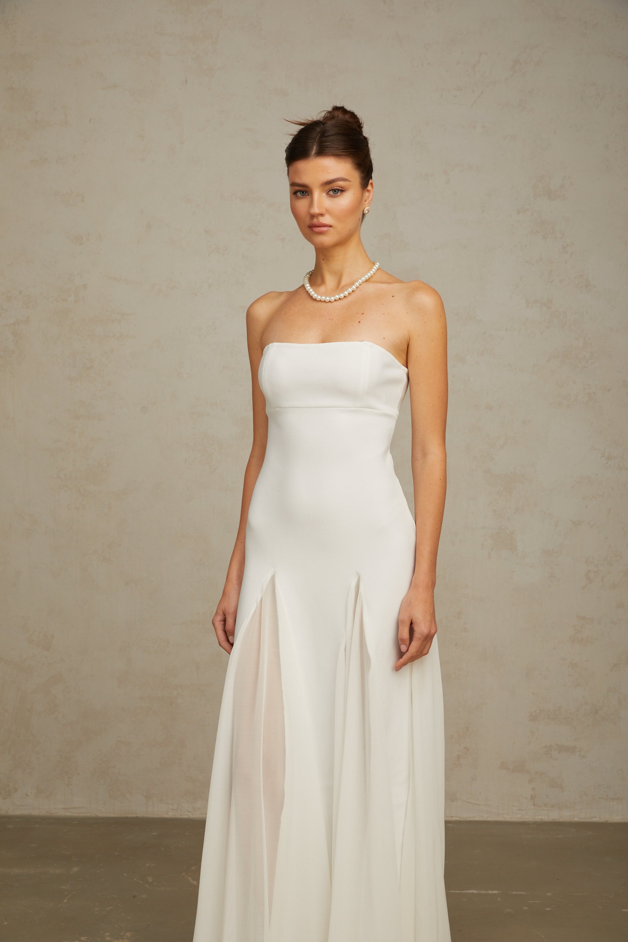 White Tulle-Panelling Maxi Dress