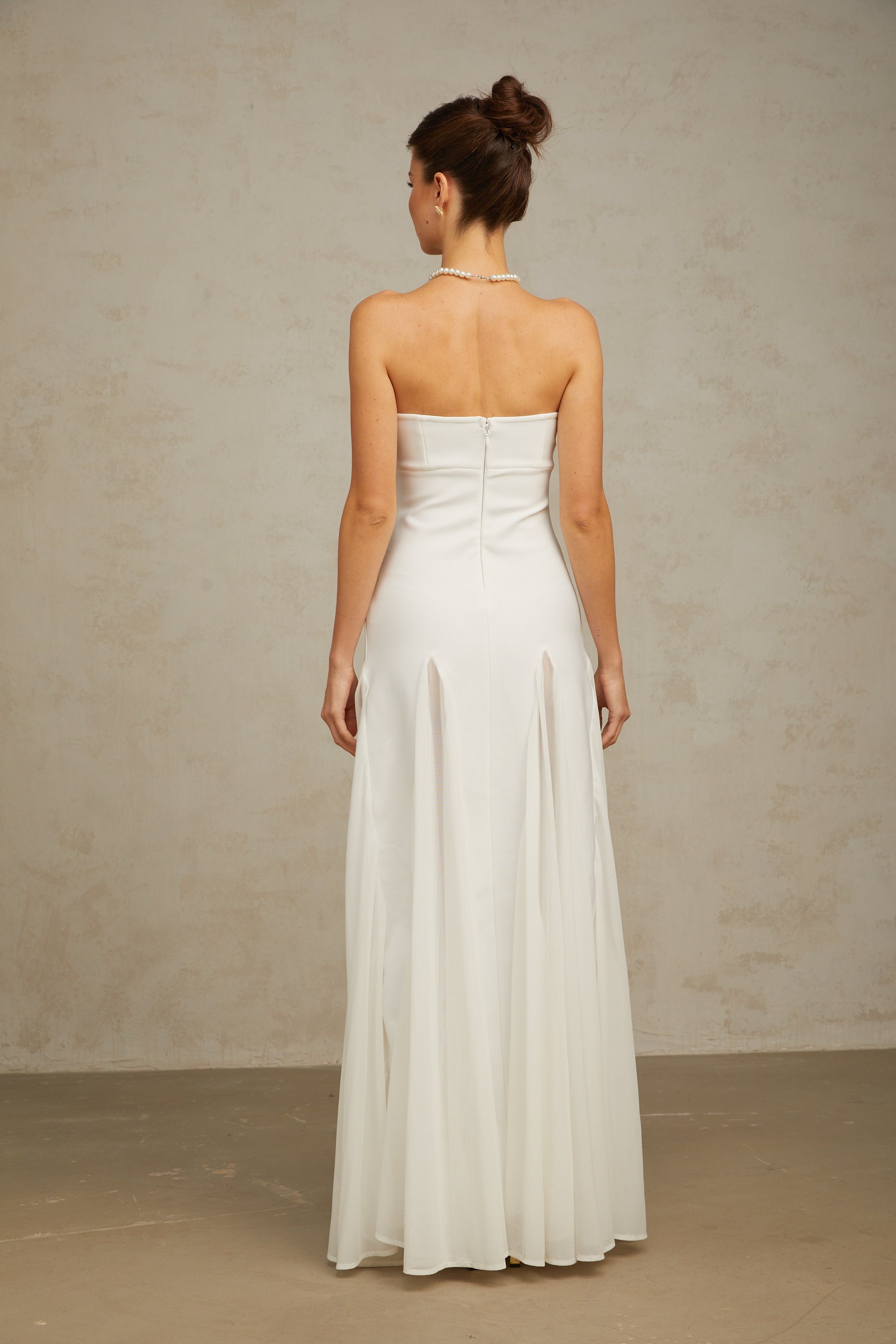 White Tulle-Panelling Maxi Dress