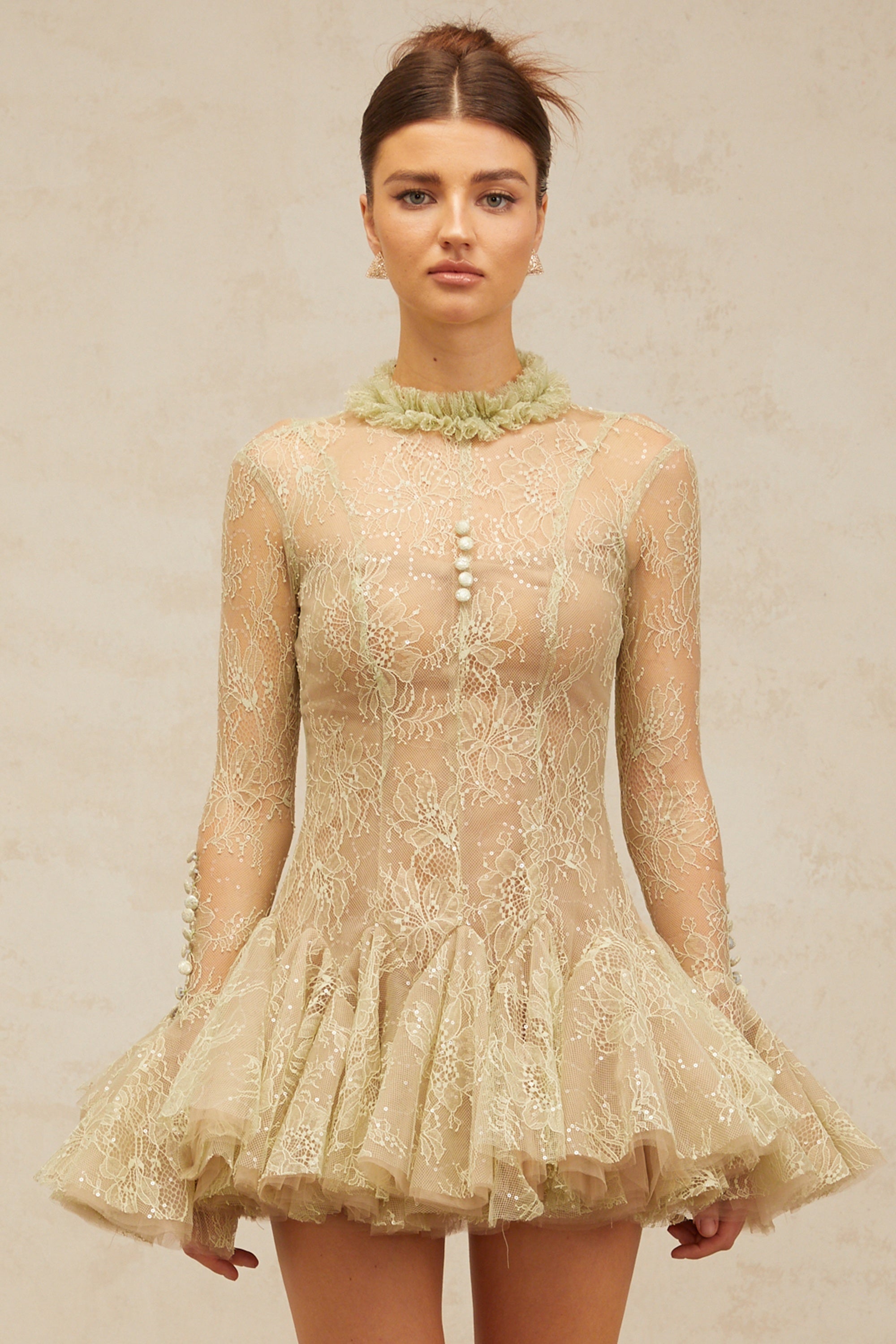 Green Embroidered Mini Dress