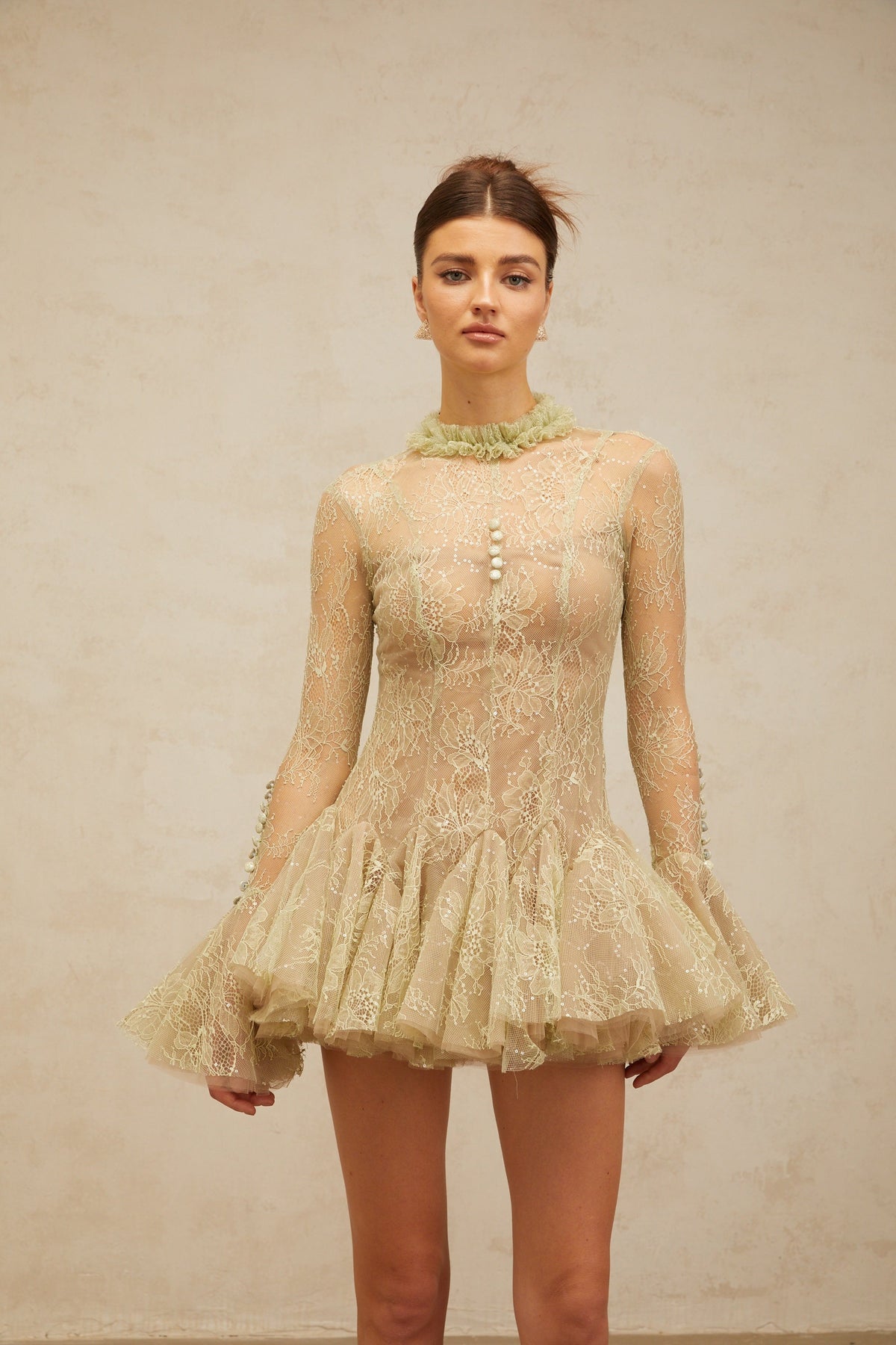 Green Embroidered Mini Dress