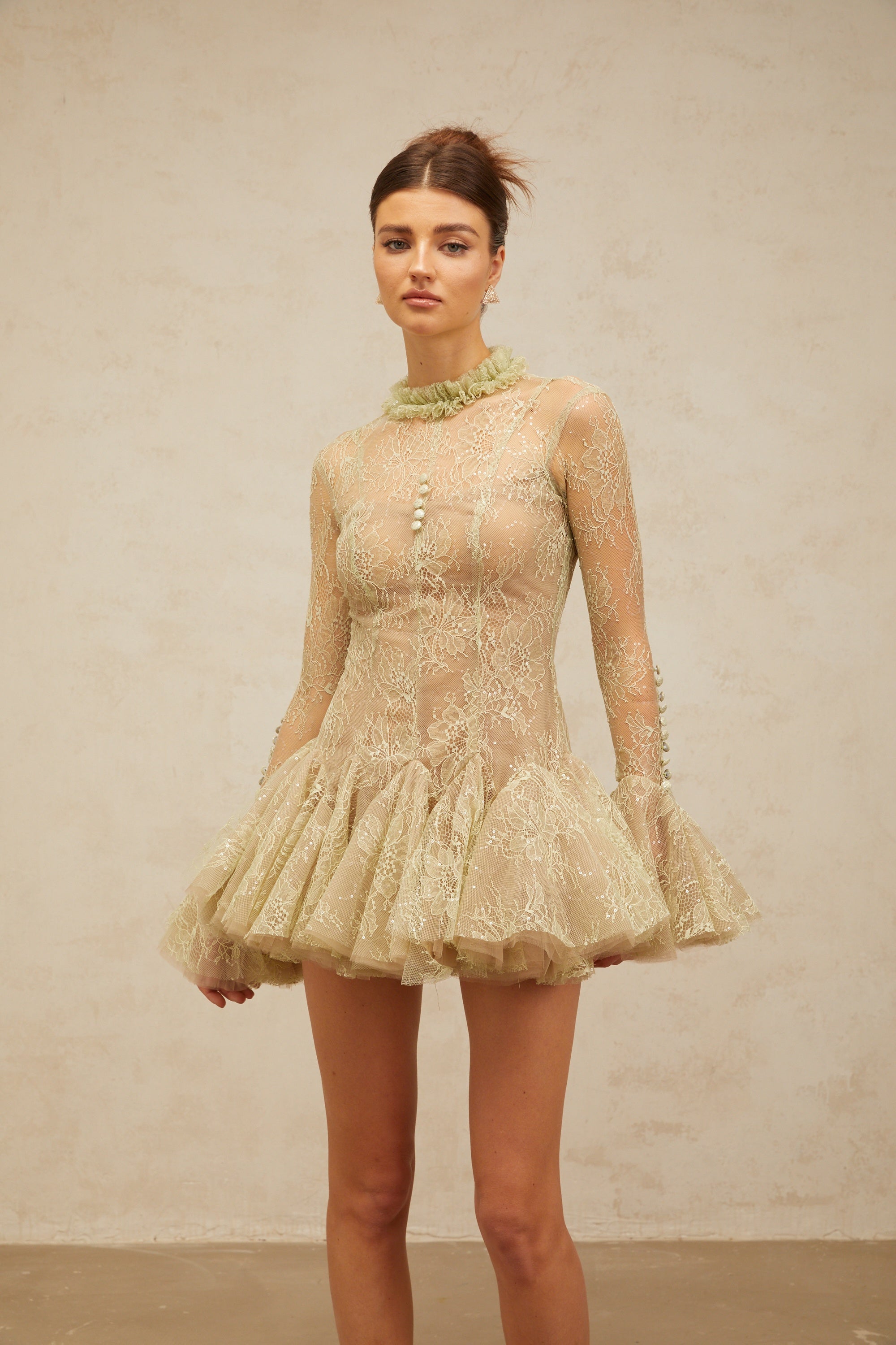 Green Embroidered Mini Dress