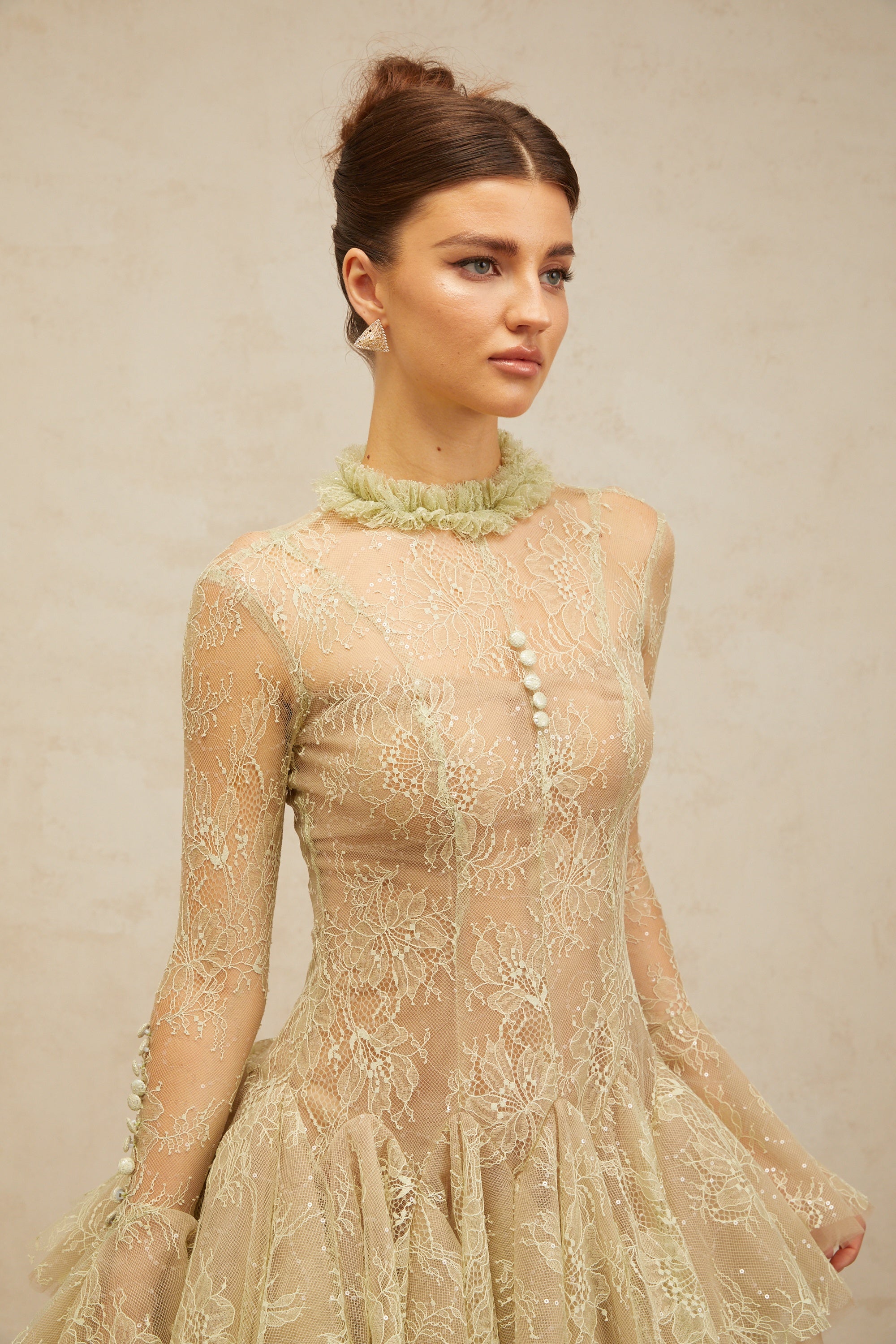 Green Embroidered Mini Dress
