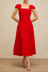Sequin Red Pleated-Detail Midi Dress