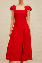 Sequin Red Pleated-Detail Midi Dress