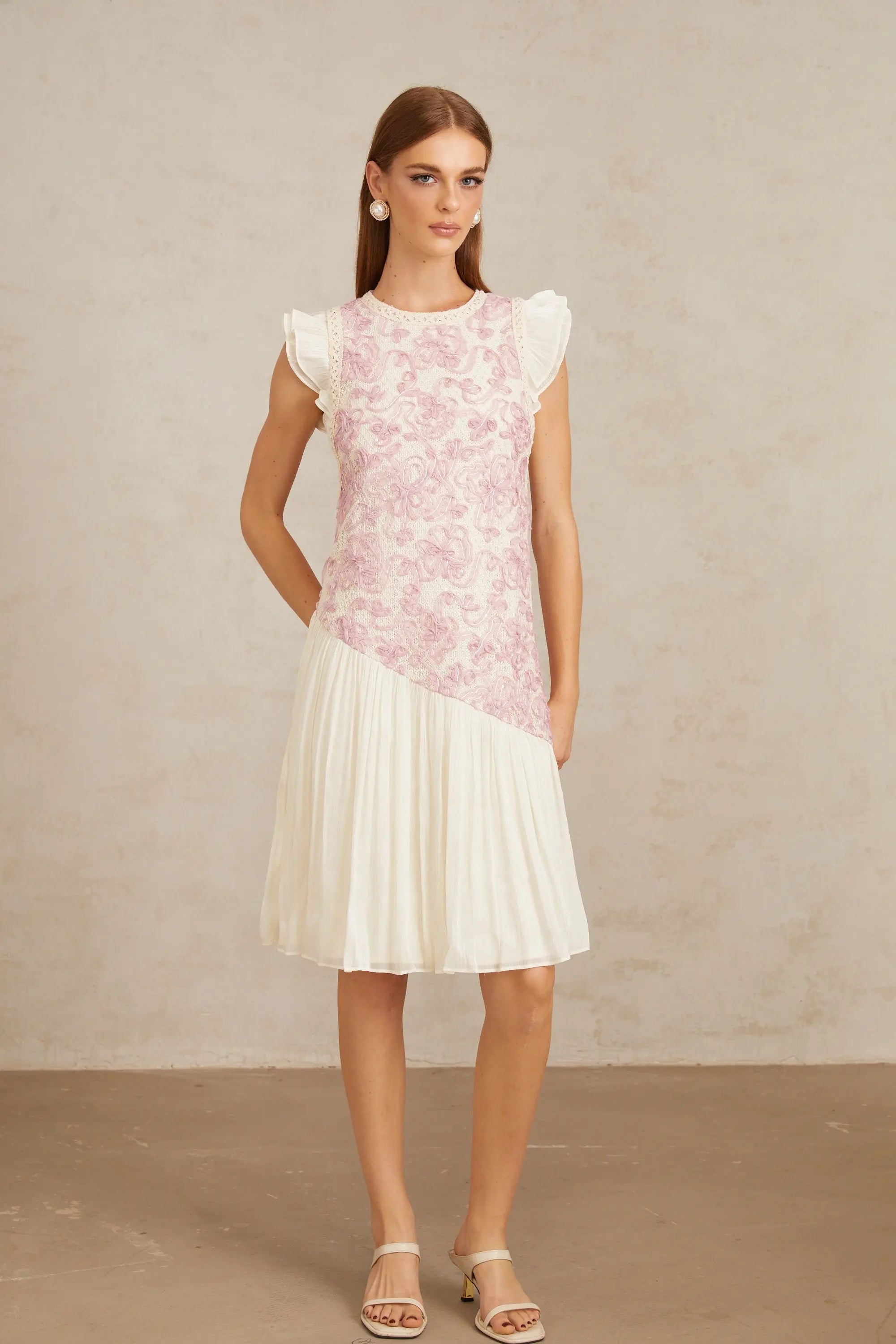 Pink Floral Midi Dress