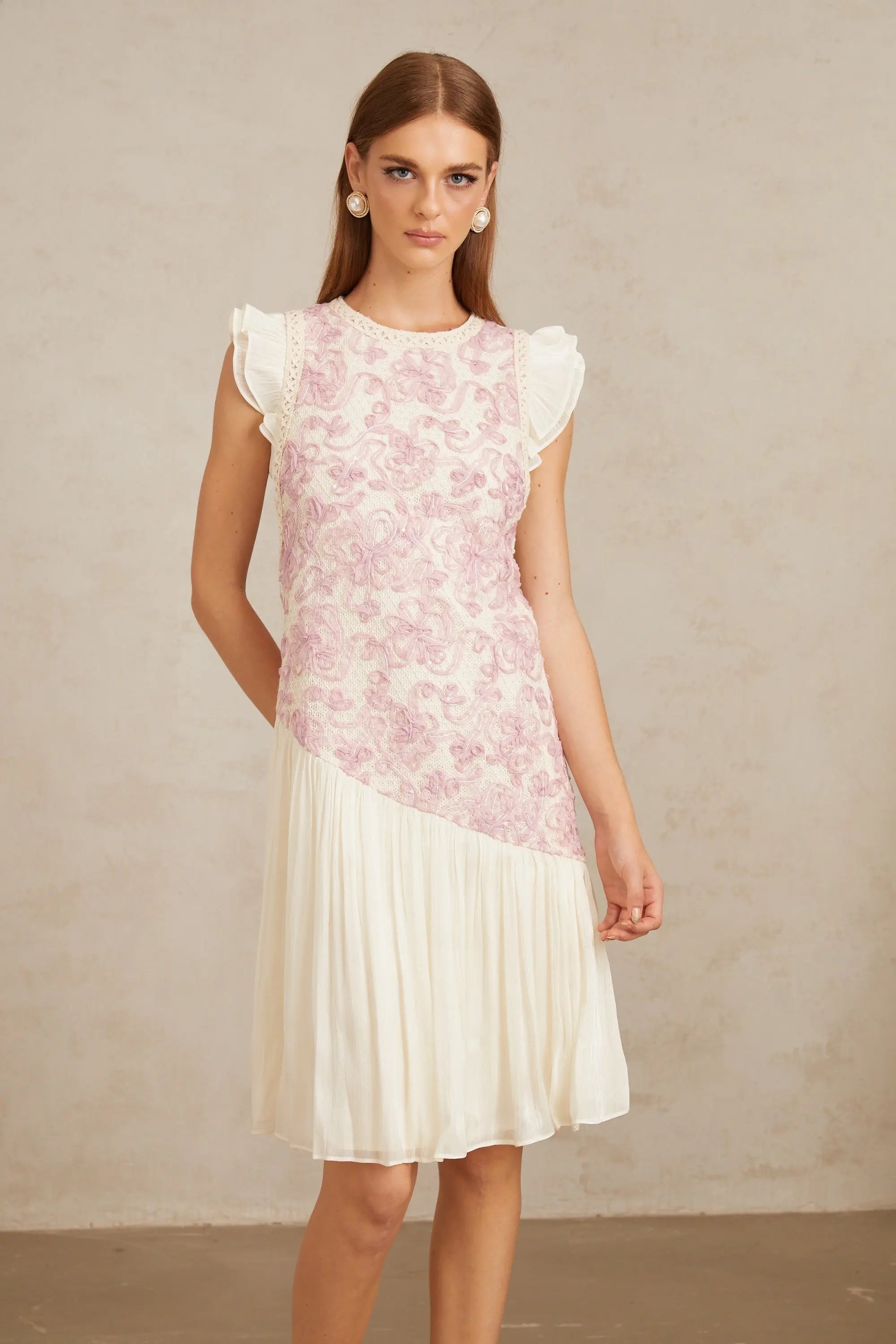 Pink Floral Midi Dress