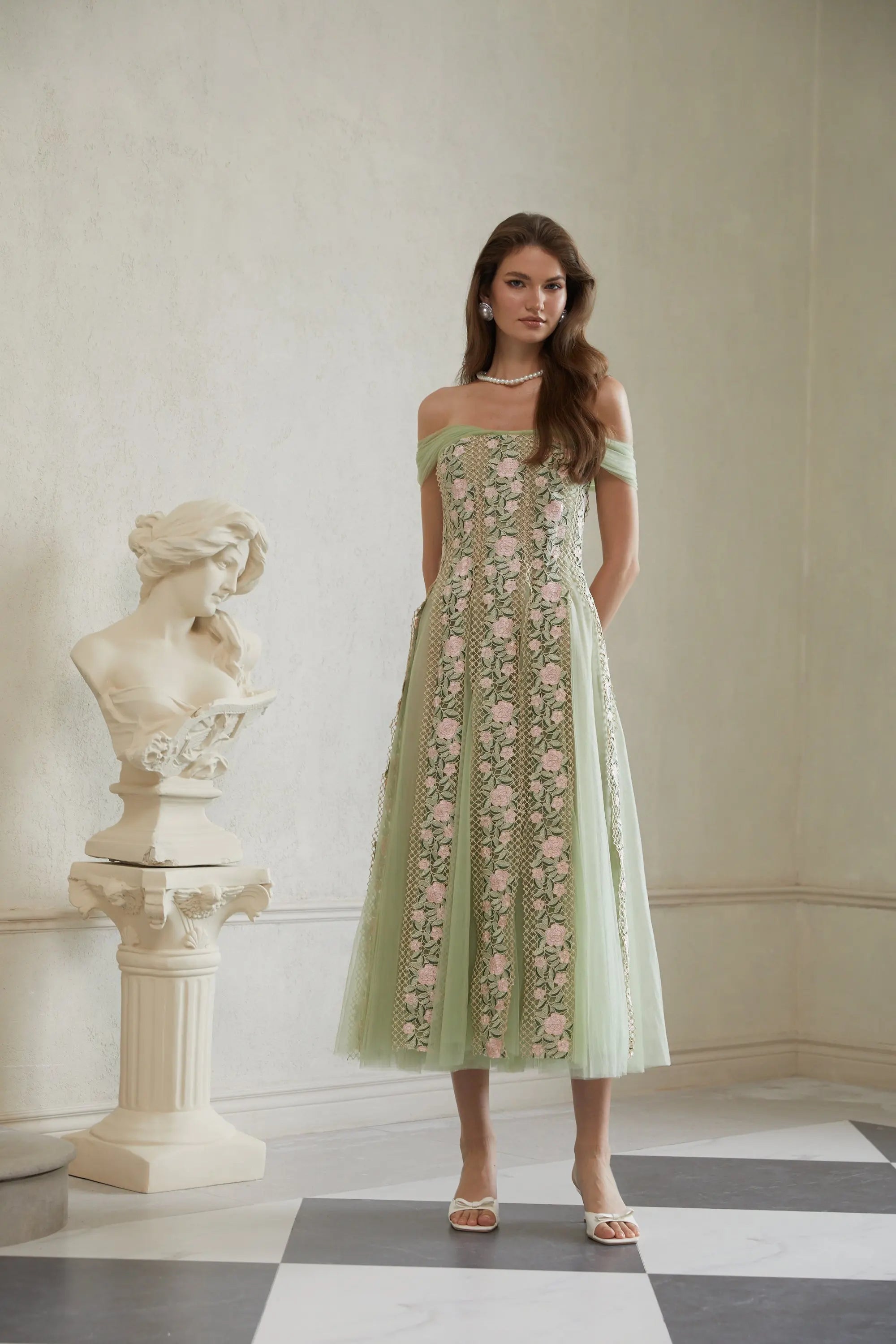 Floral Midi Dress in Green