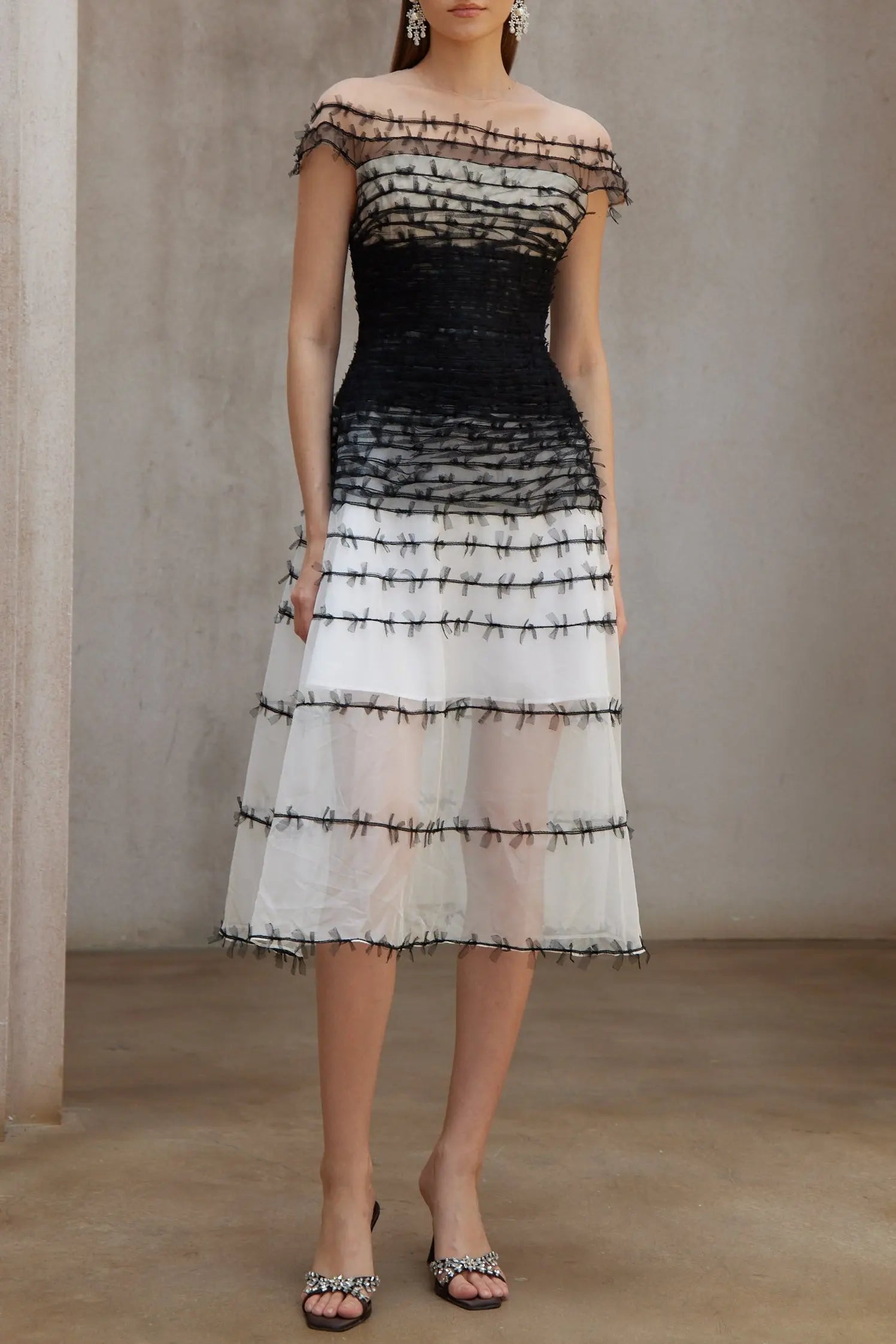 Off-Shoulder Lace Embroidery Hollow Maxi Dress in Black