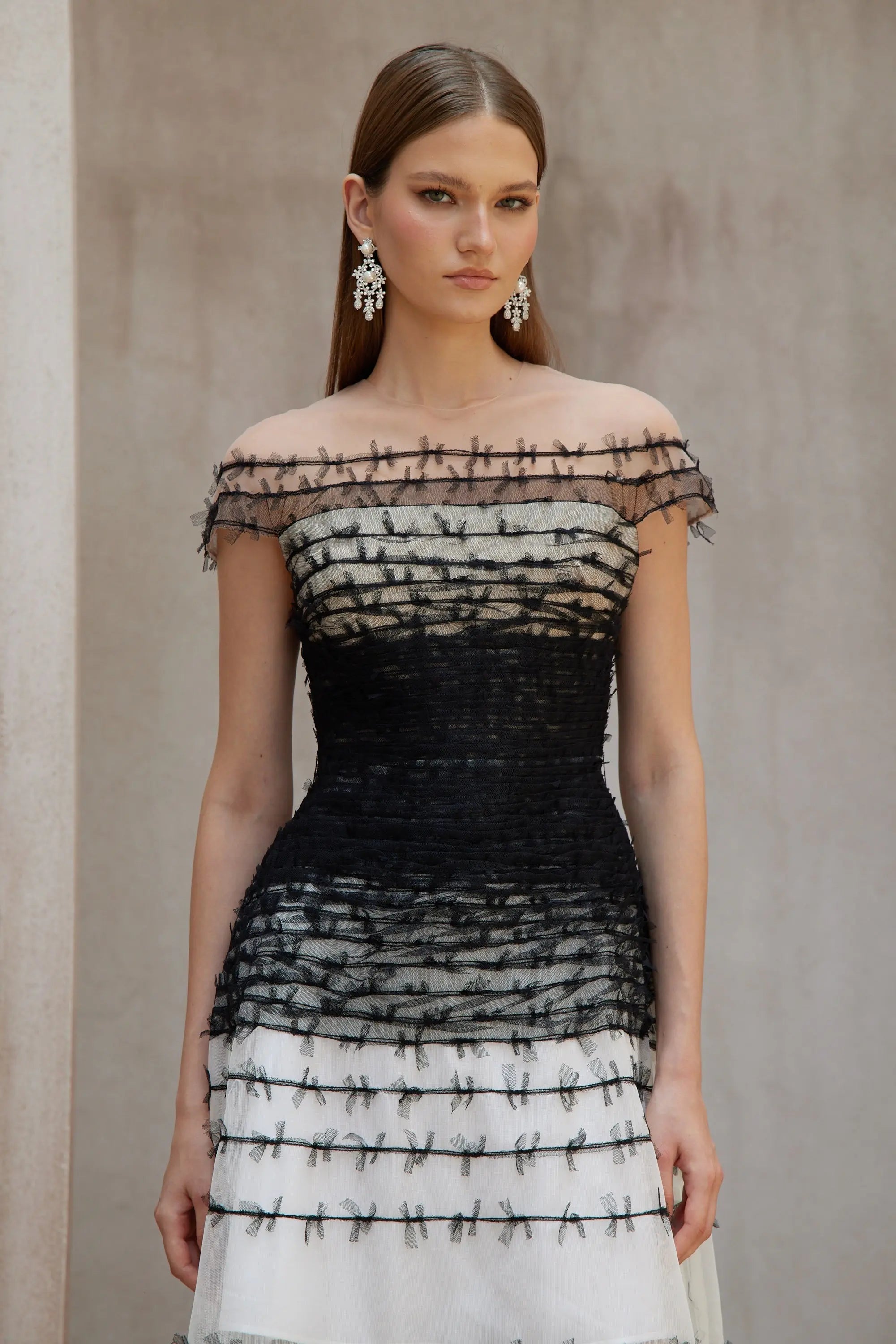 Off-Shoulder Lace Embroidery Hollow Maxi Dress in Black