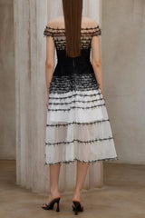 Off-Shoulder Lace Embroidery Hollow Maxi Dress in Black