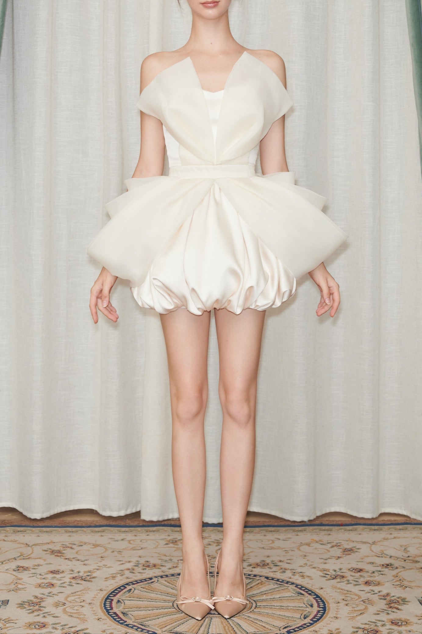 Flower Bud Mini Dress In White