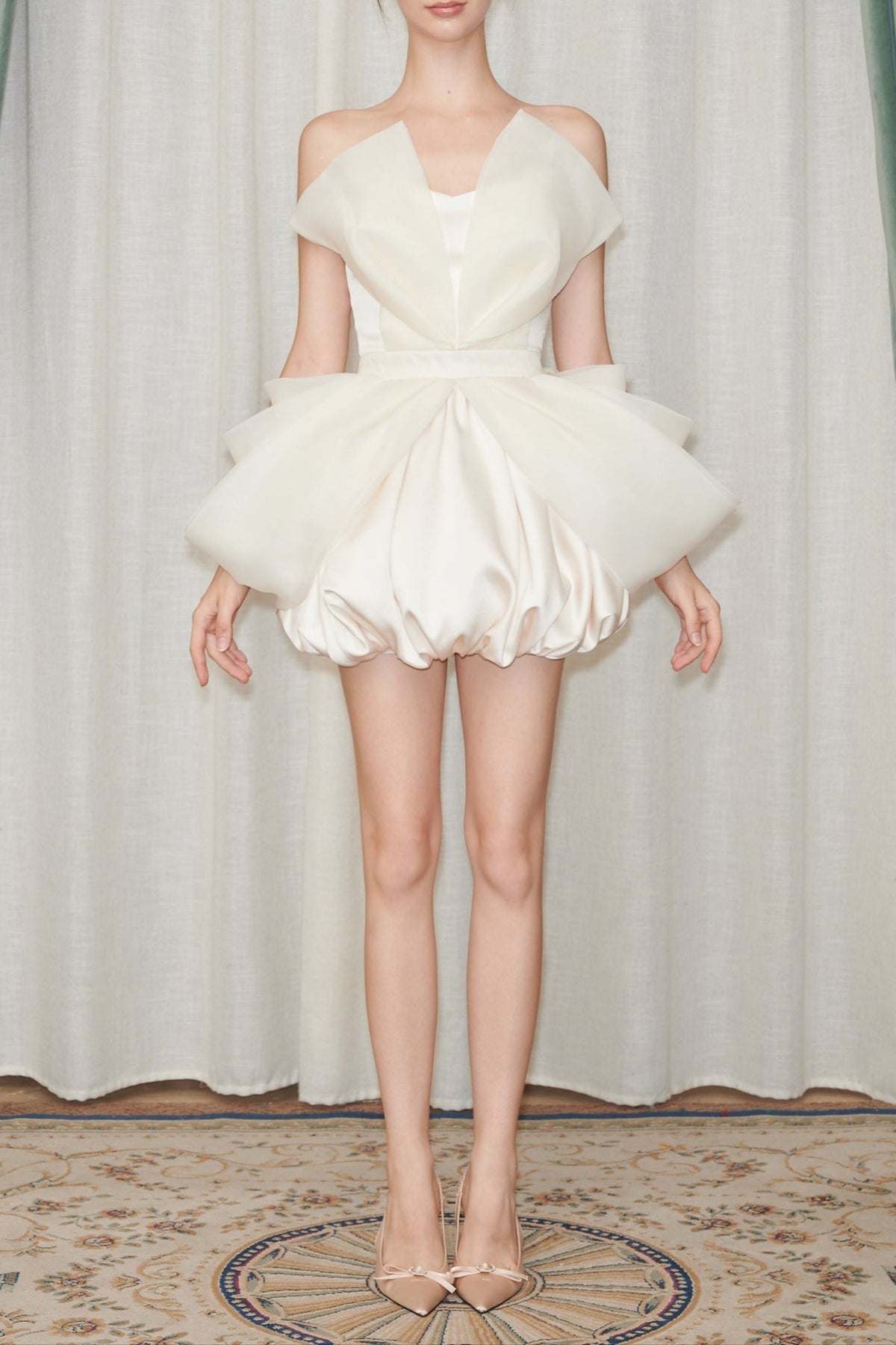 Flower Bud Mini Dress In White