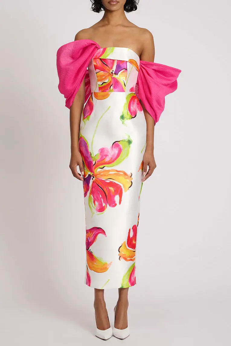 Floral Print Maxi Dress in White