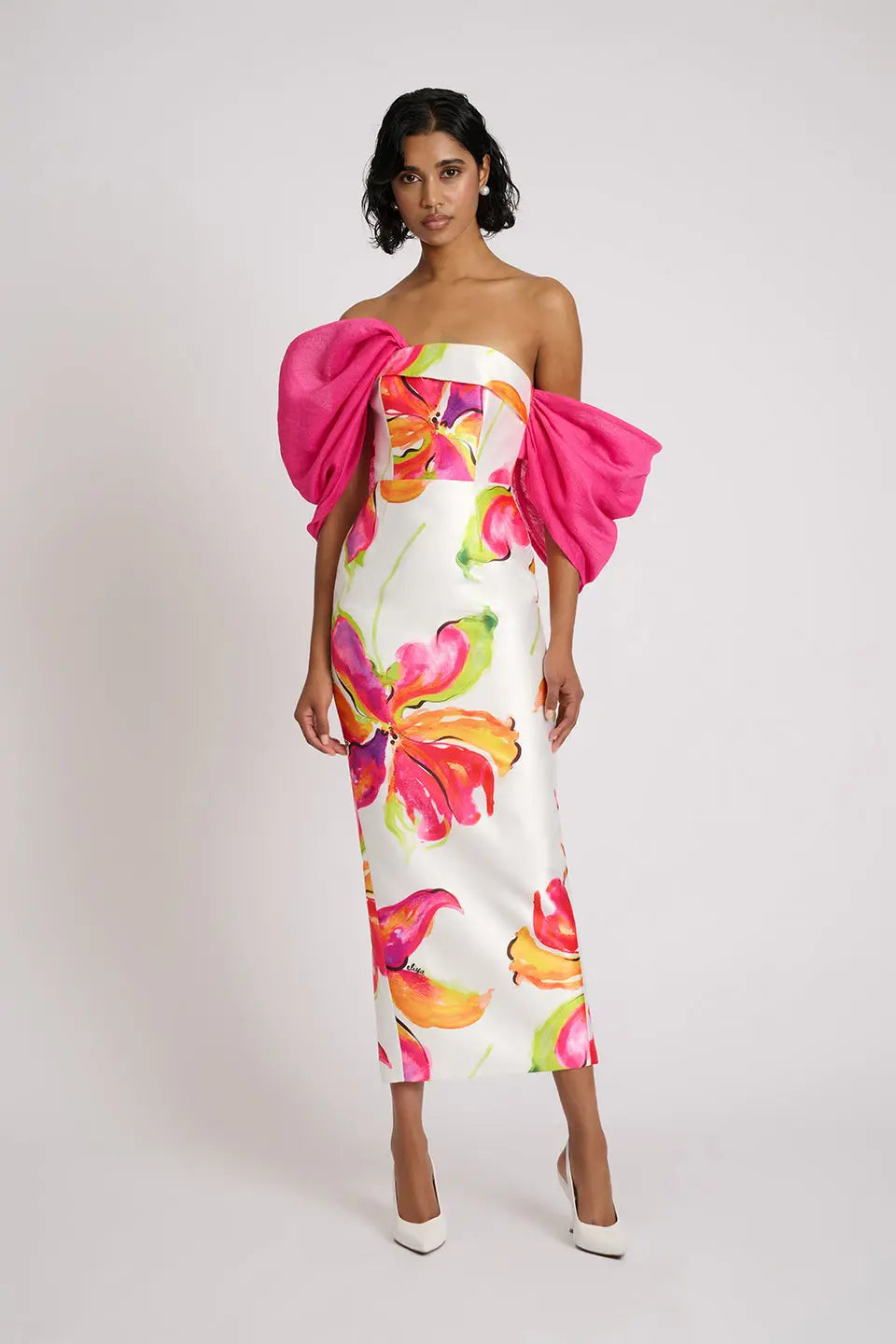 Floral Print Maxi Dress in White