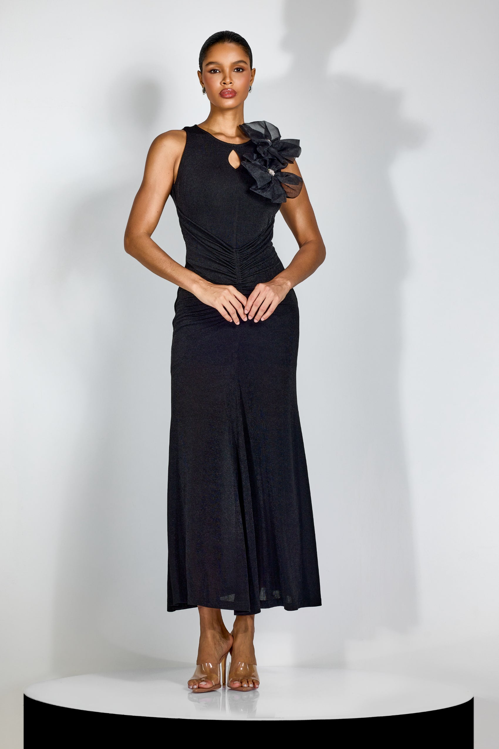 Flower Bodycon Maxi Dress in Black