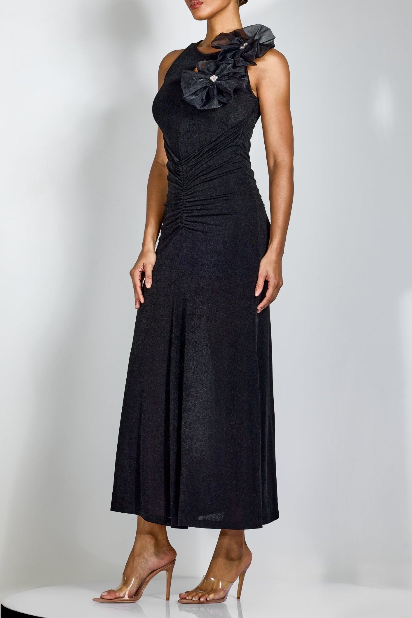Flower Bodycon Maxi Dress in Black