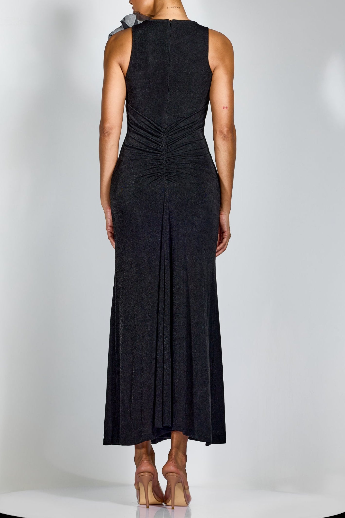 Flower Bodycon Maxi Dress in Black