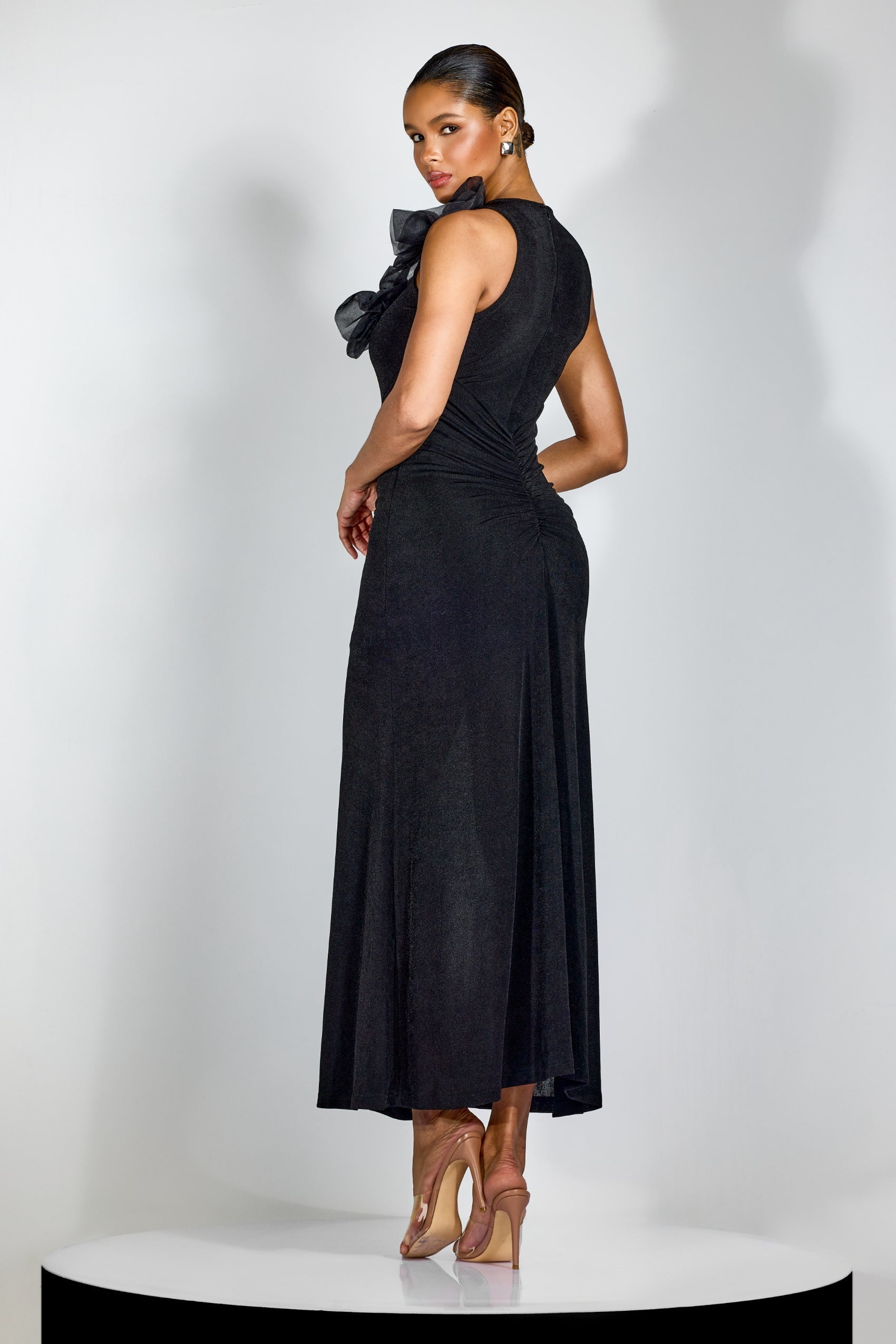 Flower Bodycon Maxi Dress in Black