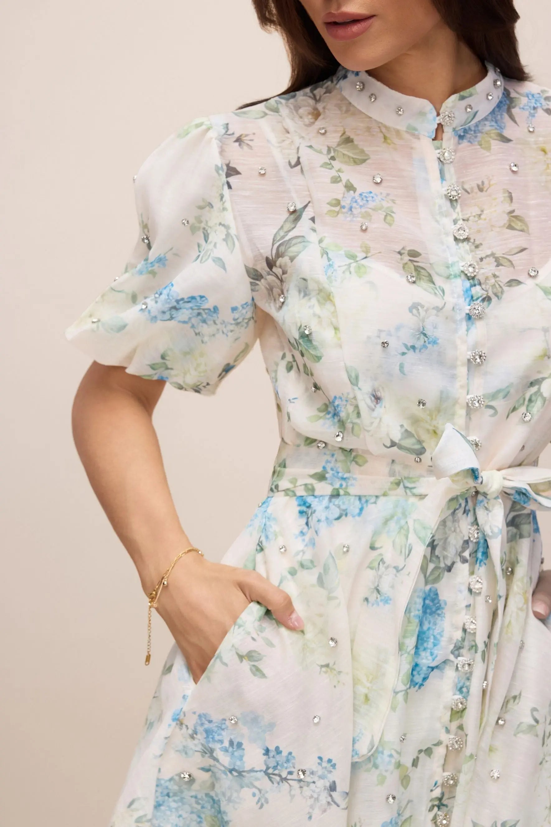 Floral Print Puff Sleeve White Mini Dress