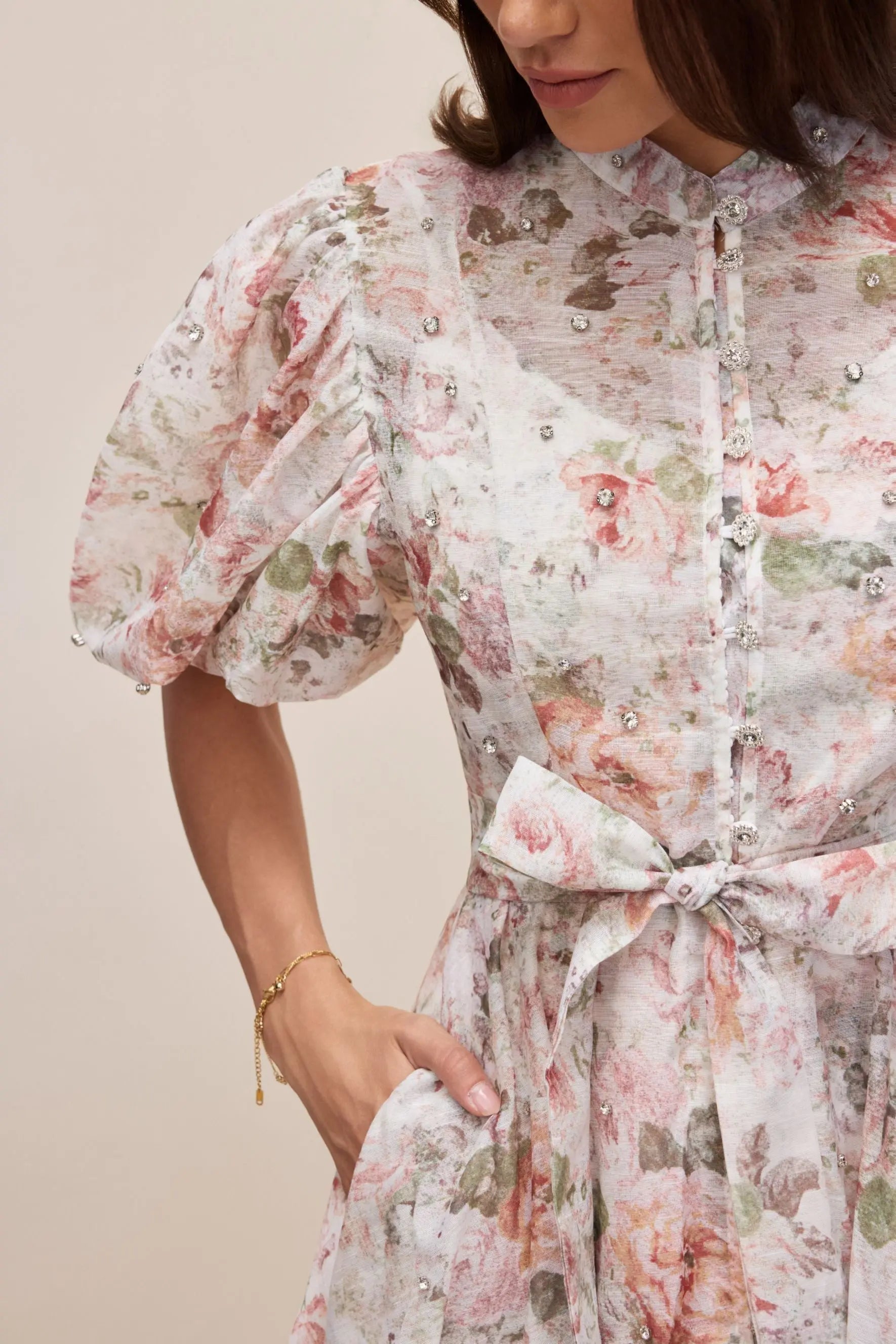 Floral Print Puff Sleeve Midi Dress