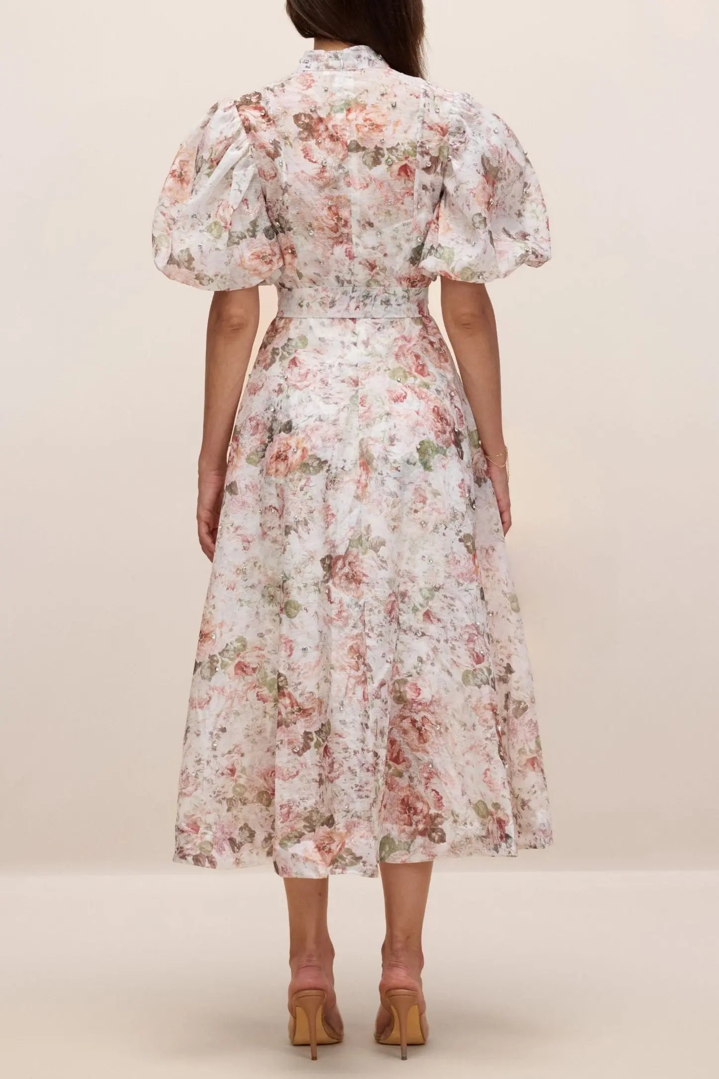 Floral Print Puff Sleeve Midi Dress