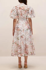 Floral Print Puff Sleeve Midi Dress