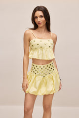 Mirror Embellished Crop Top & Bubble Skirt Set