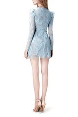 Floral And Ramage Embroidery Midi Dress In Blue