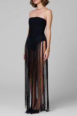 Bodysuit Fringe Dress in Black