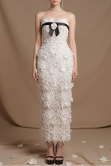 Flower Embroidery Maxi Dress In White