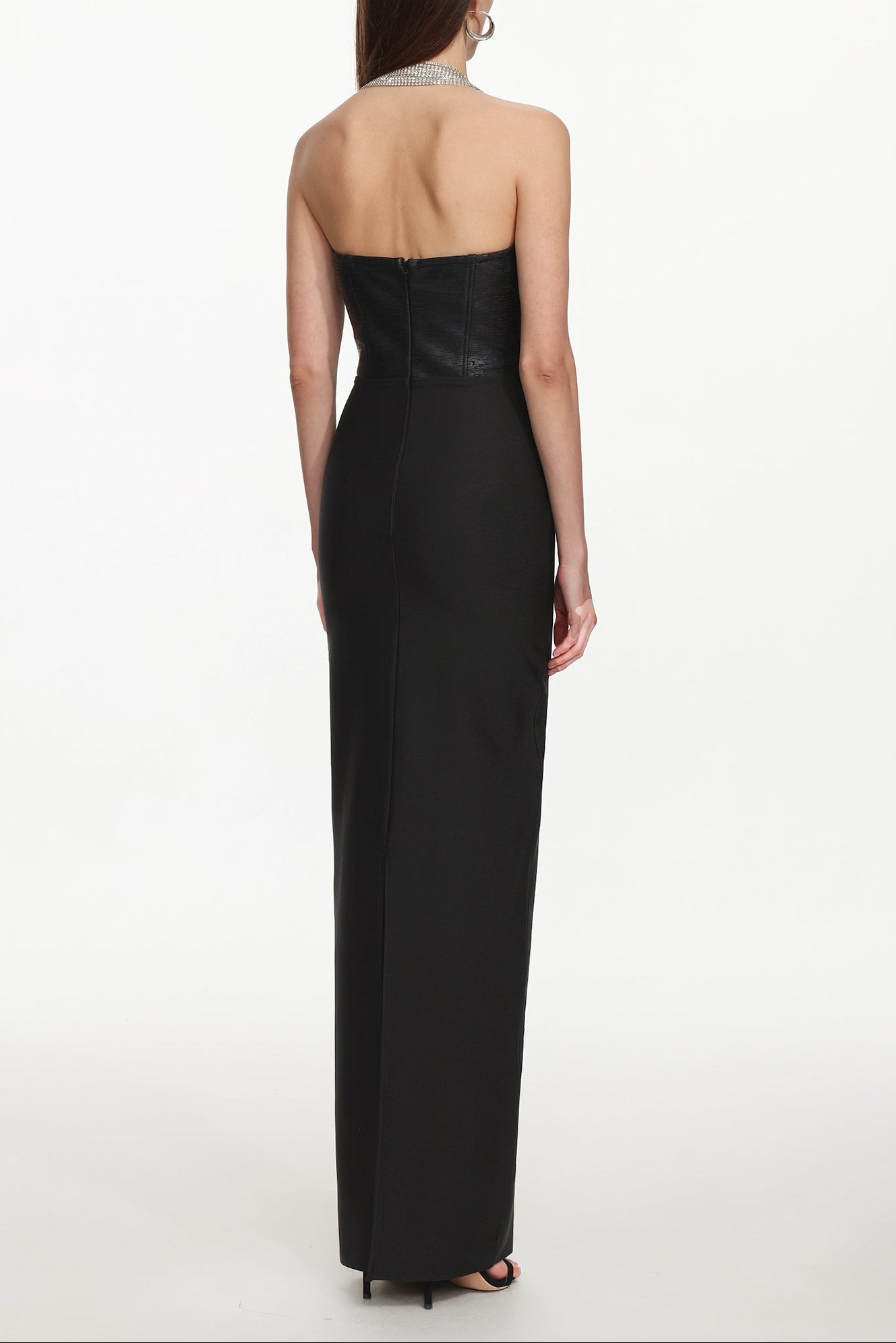 One Shoulder Metal Fringe Bandage Maxi Dress