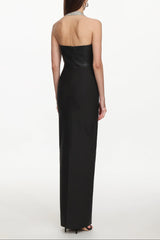 One Shoulder Metal Fringe Bandage Maxi Dress