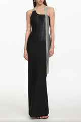 One Shoulder Metal Fringe Bandage Maxi Dress