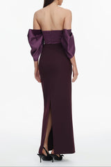 Off Shoulder Satin Maxi Dress