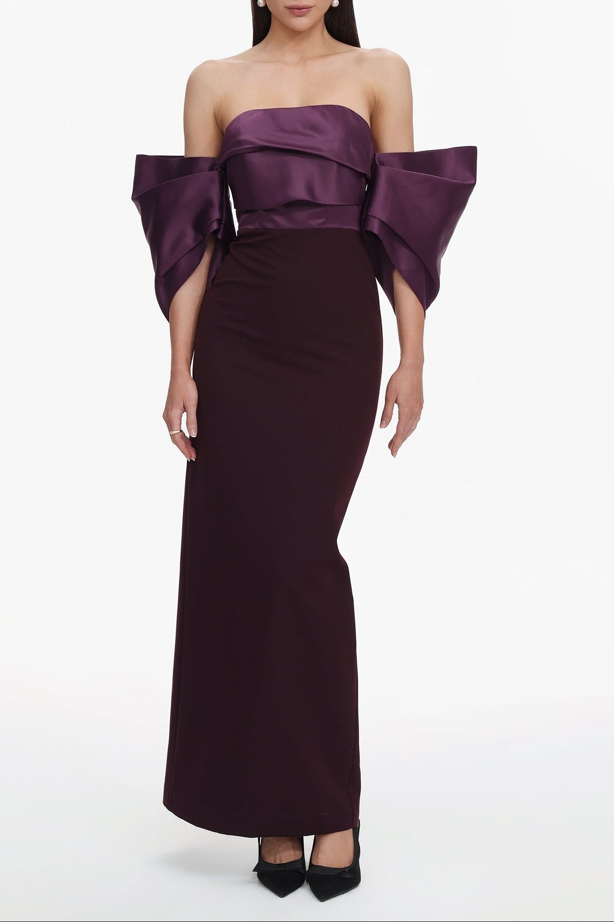 Off Shoulder Satin Maxi Dress