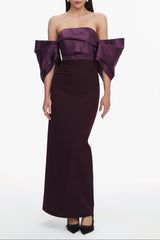 Off Shoulder Satin Maxi Dress
