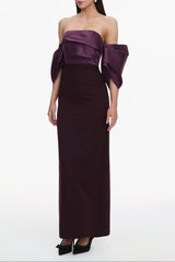 Off Shoulder Satin Maxi Dress
