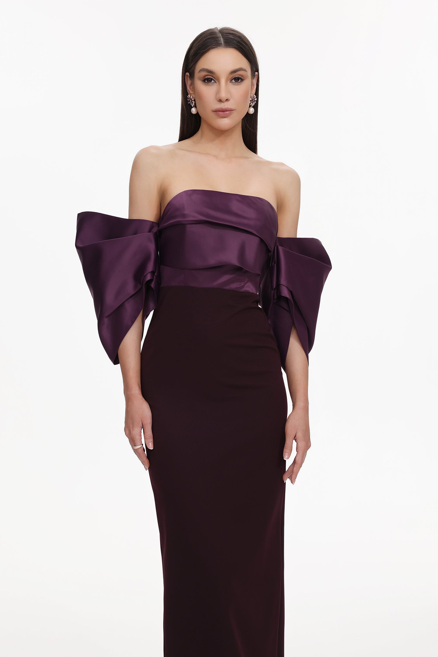 Off Shoulder Satin Maxi Dress
