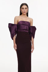 Off Shoulder Satin Maxi Dress