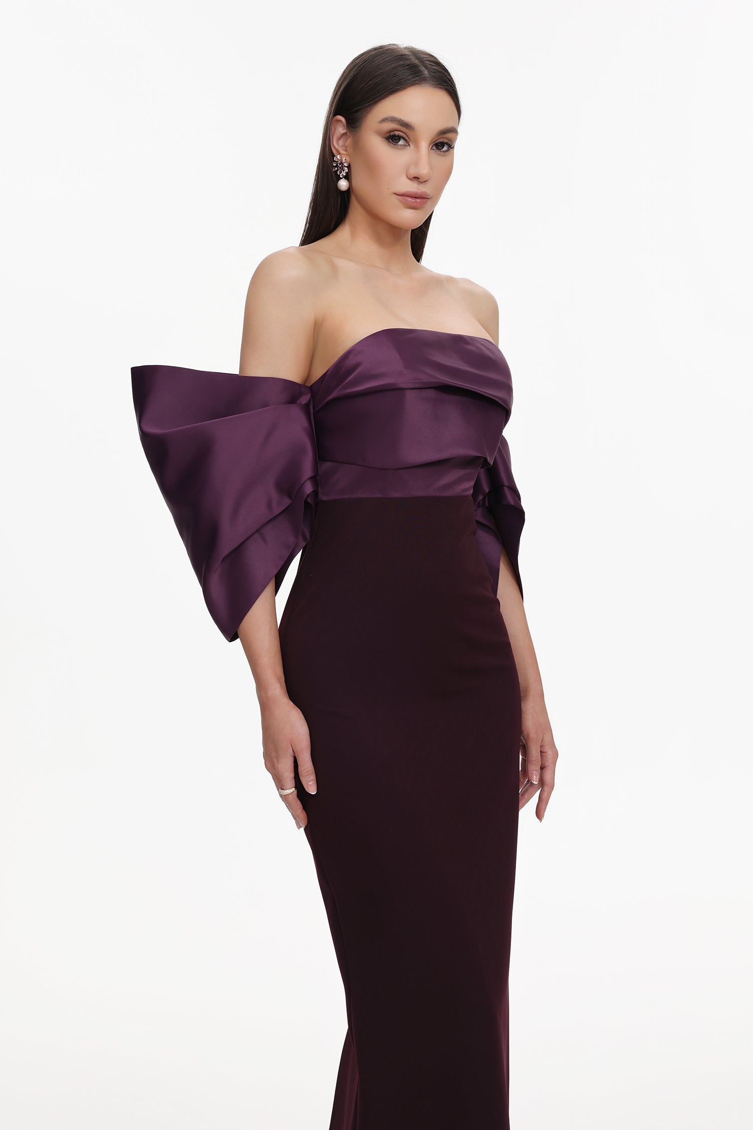 Off Shoulder Satin Maxi Dress