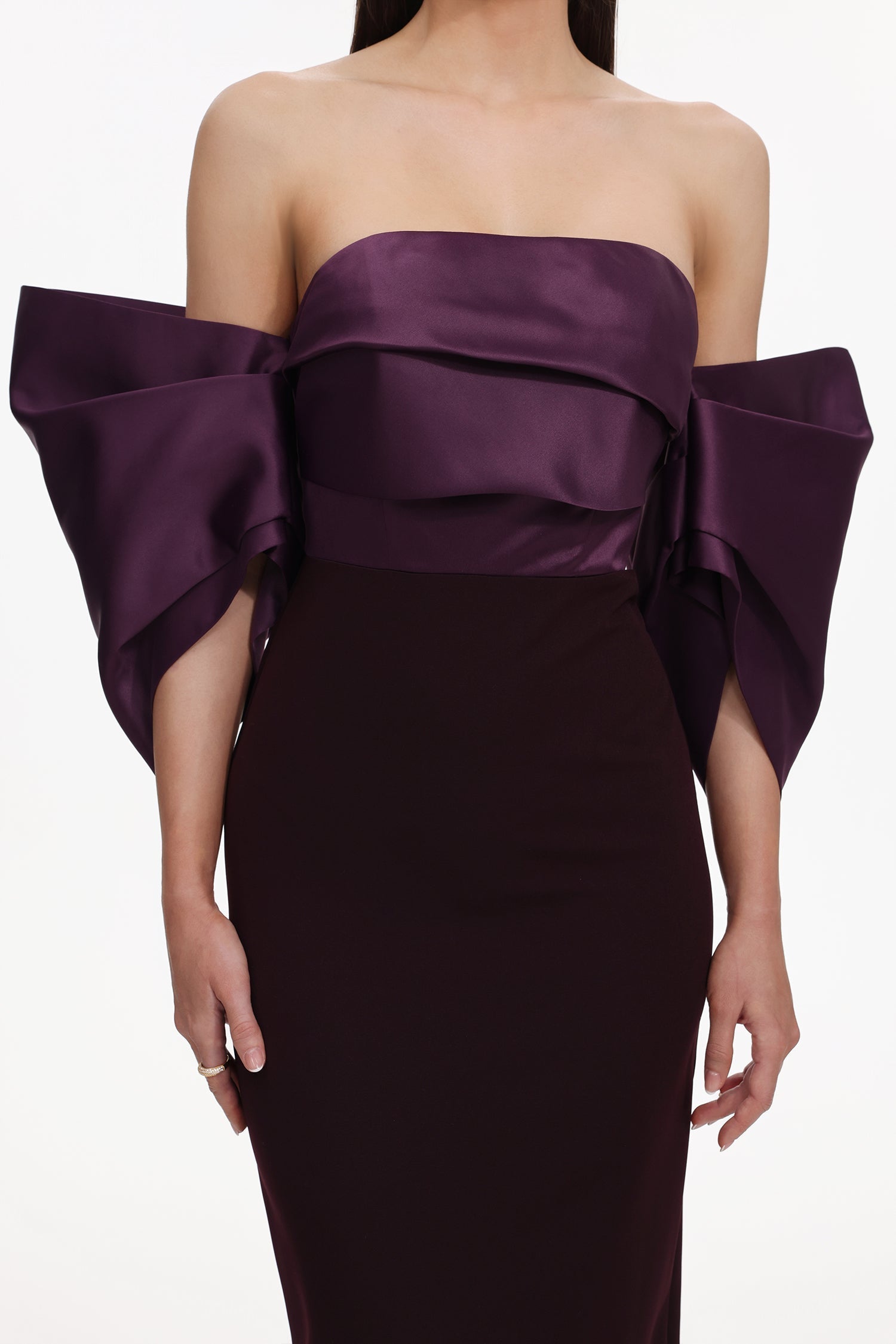 Off Shoulder Satin Maxi Dress