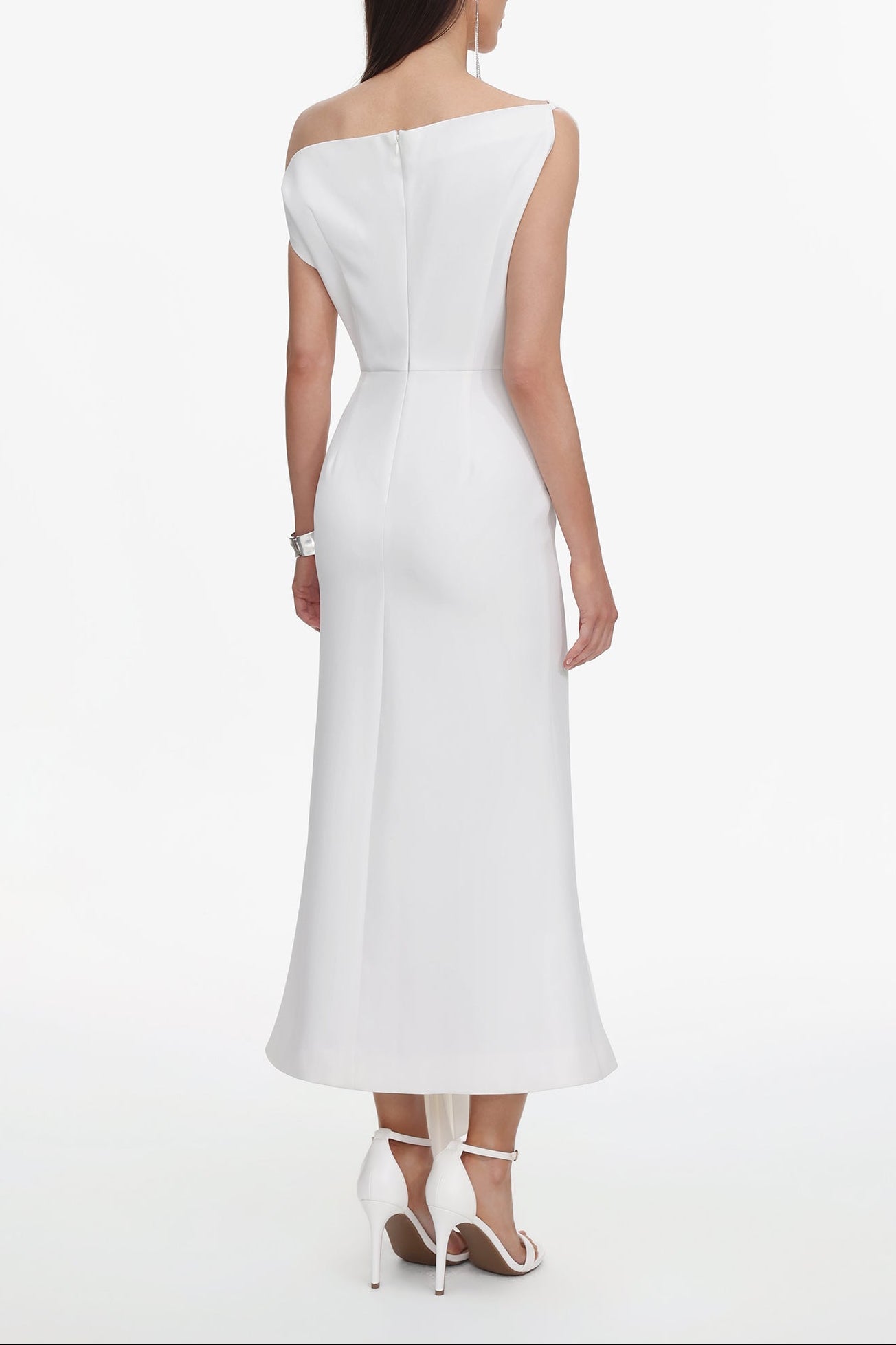 Oblique Shoulder Sleeveless Folds Midi Dress
