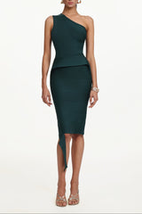 One Shoulder Bandage Midi Dress