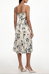 Cinched Waist Sleeveless Ruffle Floral Print Woven Midi Dress