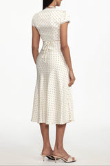 Cinched Waist V Neck Short Sleeve Lace Woven Maxi Dress