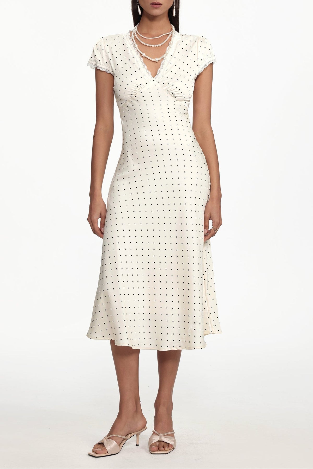 Cinched Waist V Neck Short Sleeve Lace Woven Maxi Dress