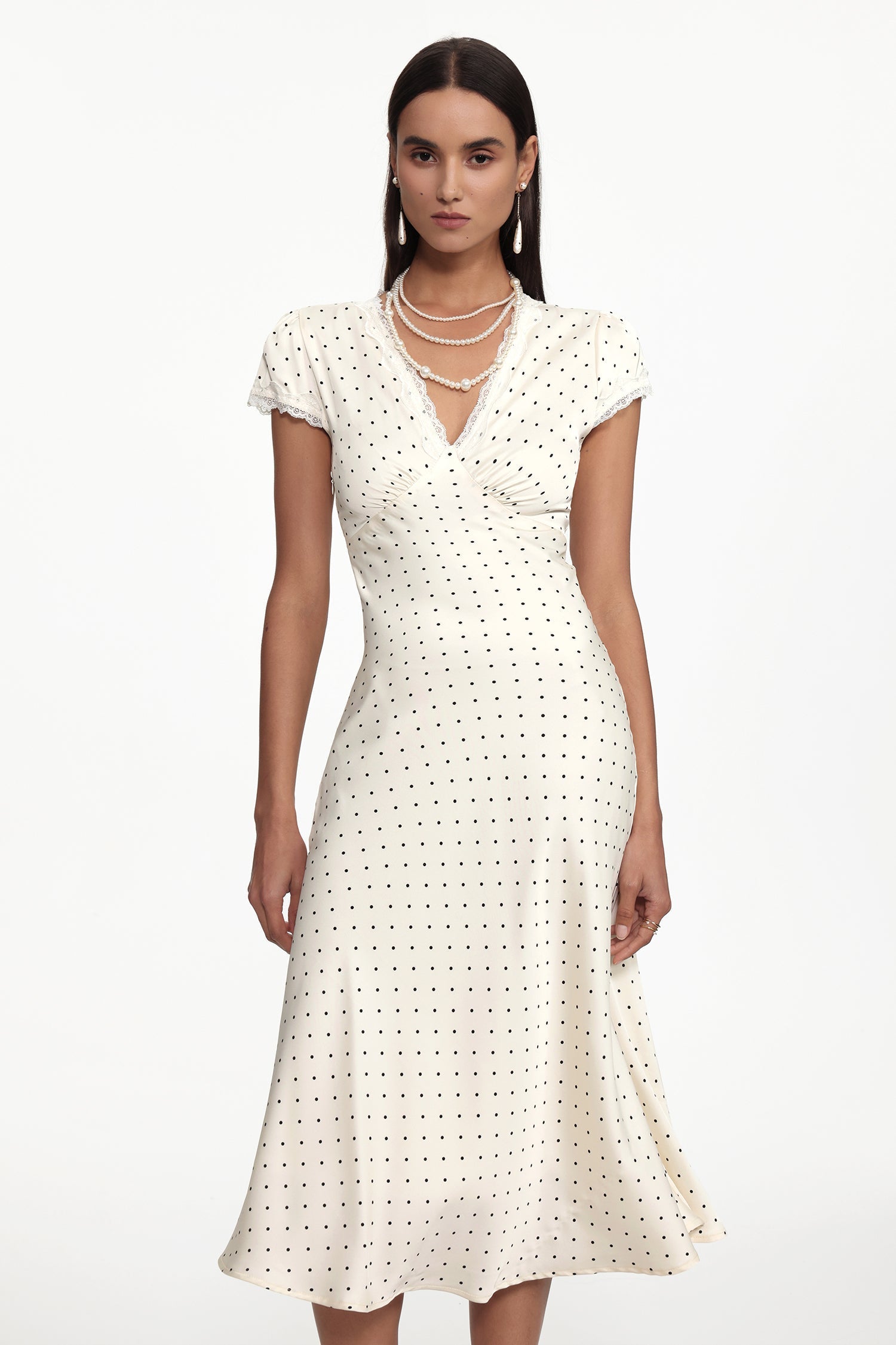 Cinched Waist V Neck Short Sleeve Lace Woven Maxi Dress