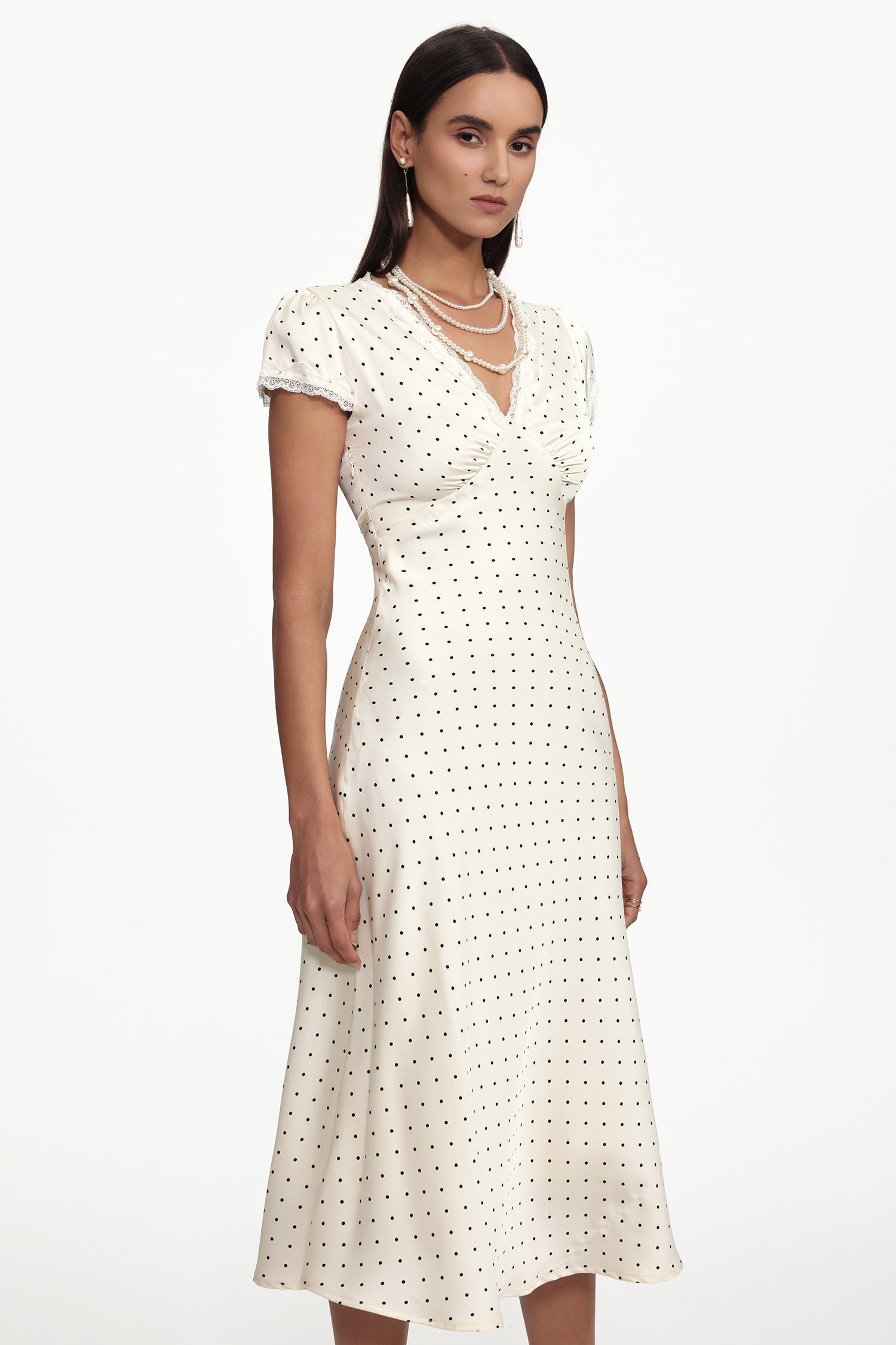 Cinched Waist V Neck Short Sleeve Lace Woven Maxi Dress
