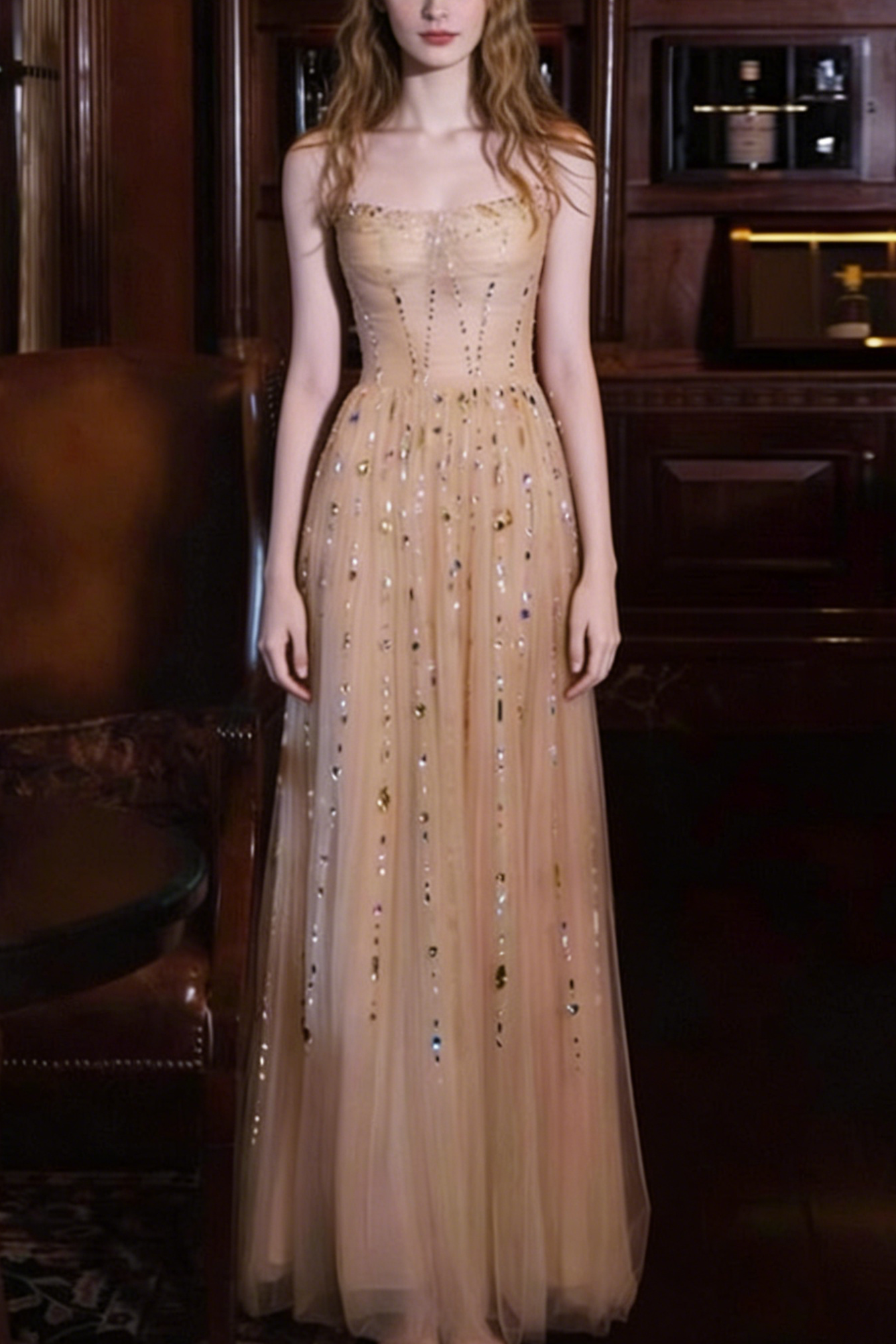 Backless Halter Maxi Dress - Champagne