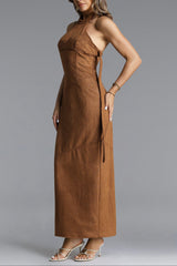 Chic Contour Halter Maxi Dress